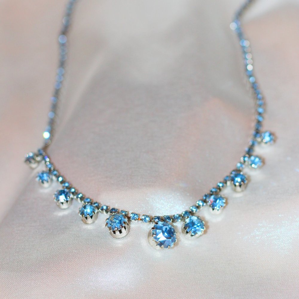 Vintage Blue Rhinestone Wedding Necklace